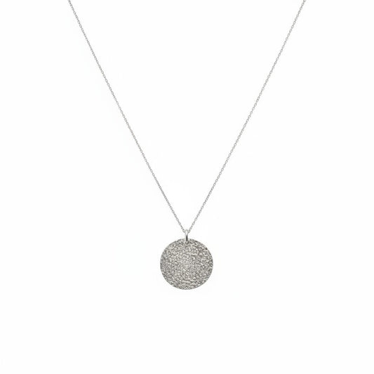Médaille martelée et sa chaine, en argent 925 rhodié