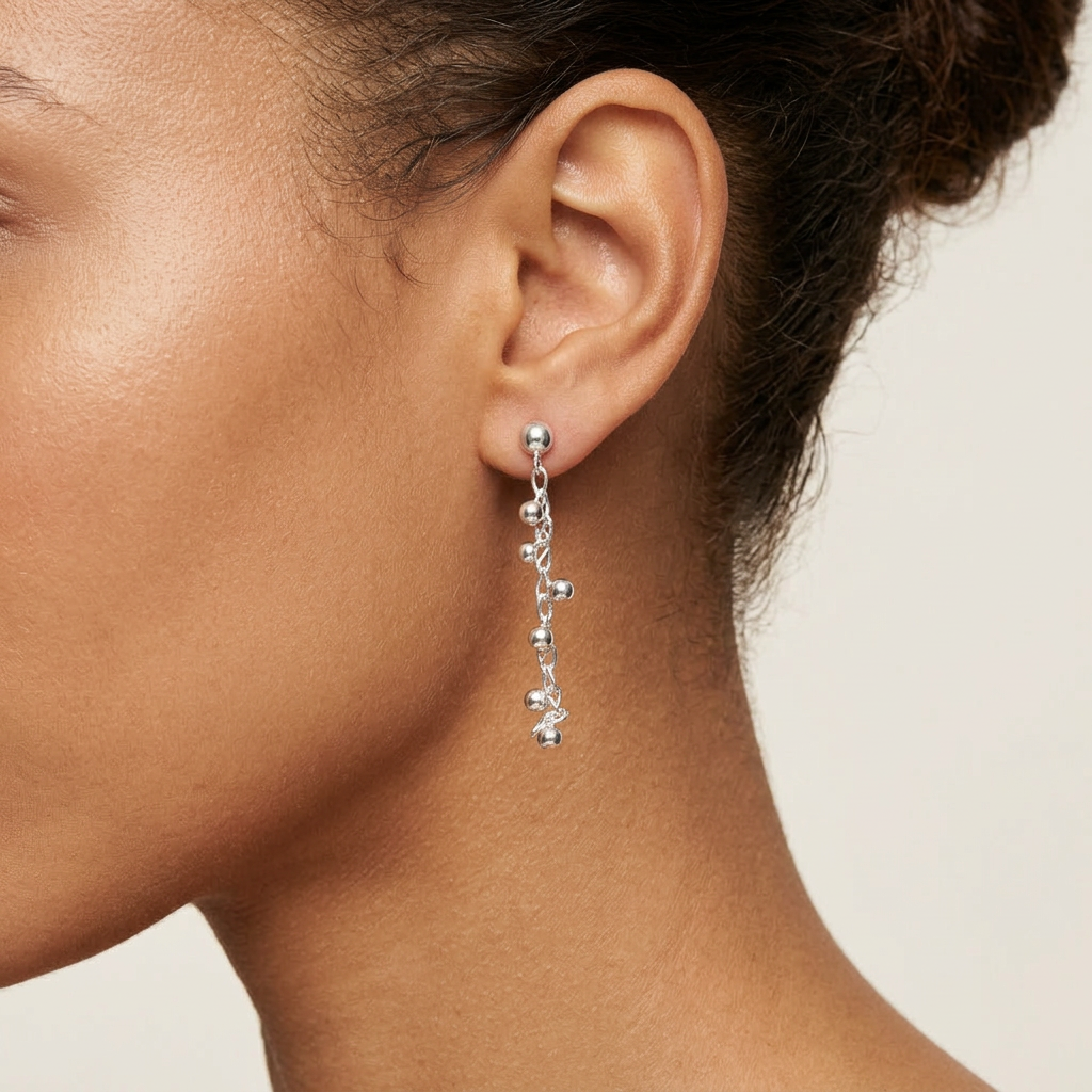 Boucles d'oreilles pendantes - chaine boules