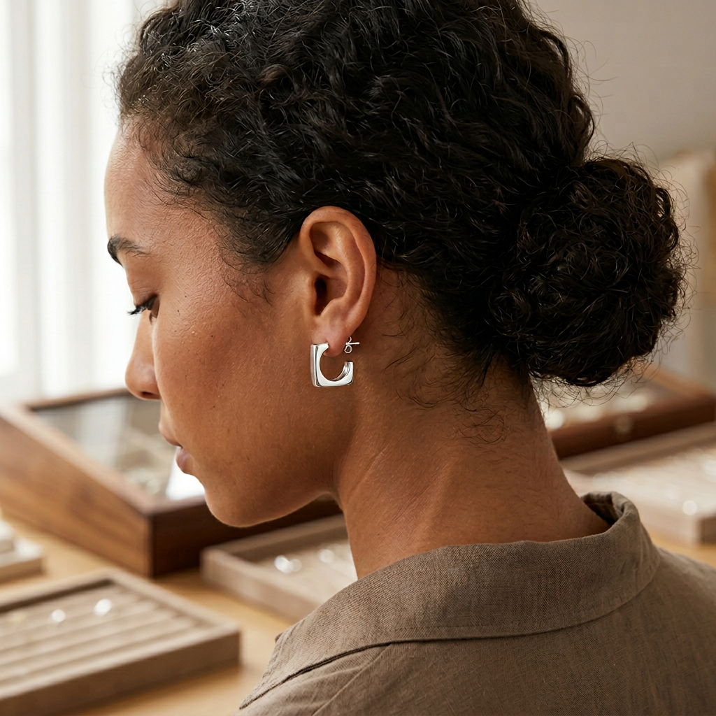 Boucles d'oreilles - créoles carrées miroir
