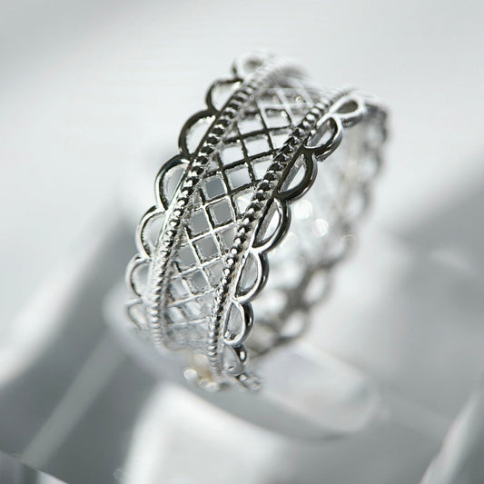 Bague dentelle réglable, en argent 925 rhodié